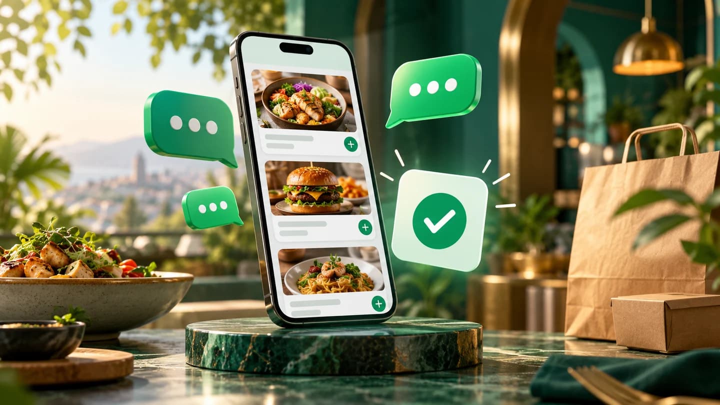 Mobile food catalog with chat ordering and order confirmation