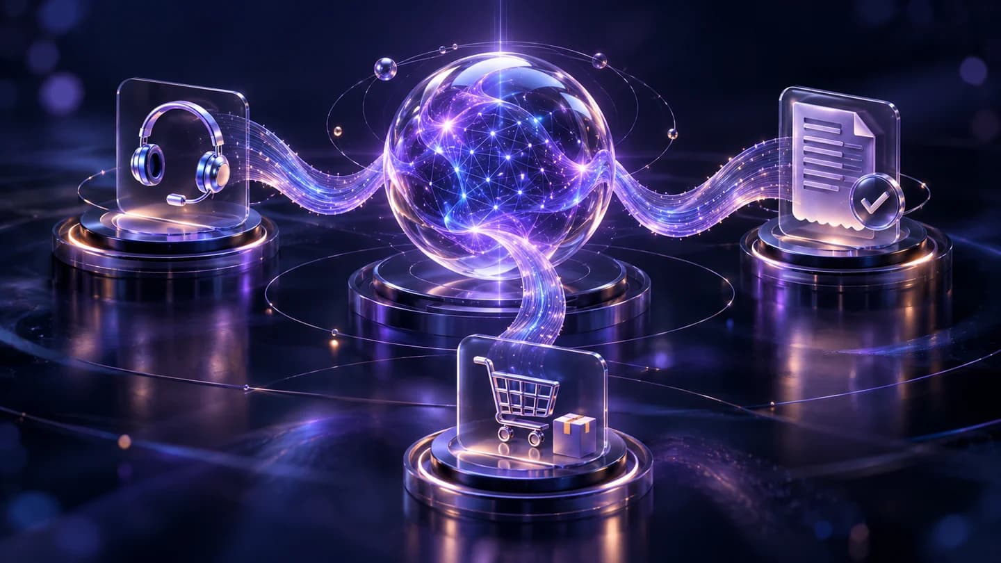 AI core connecting customer support, invoices and orders