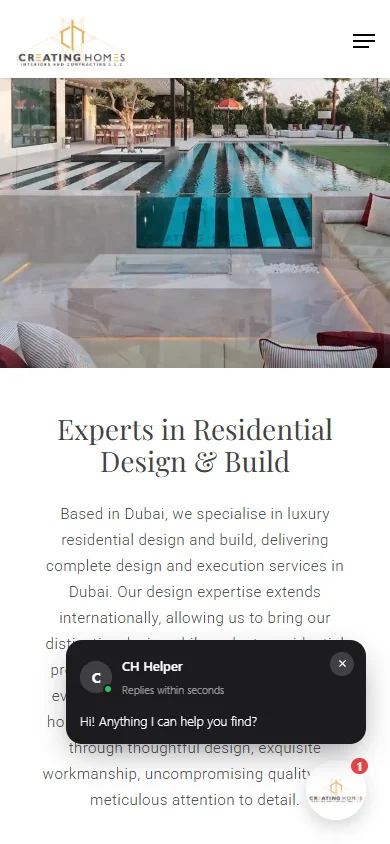 Creating Homes website mobile screenshot