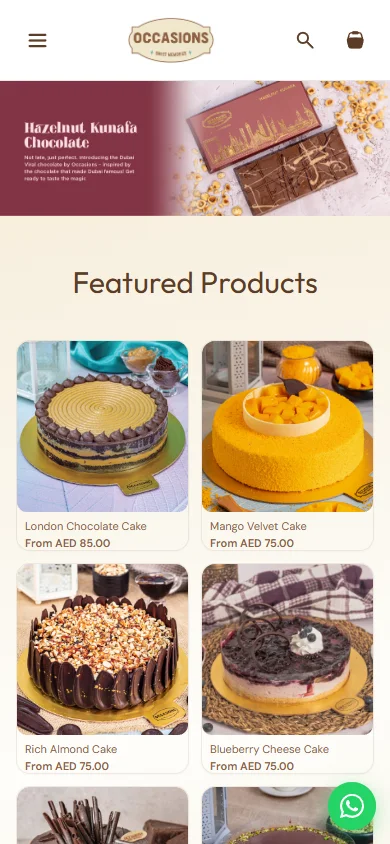 Occasions Cakes website mobile screenshot