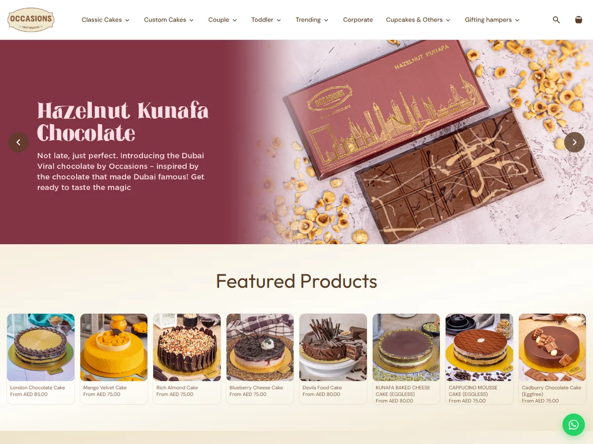 Occasions Cakes website desktop screenshot