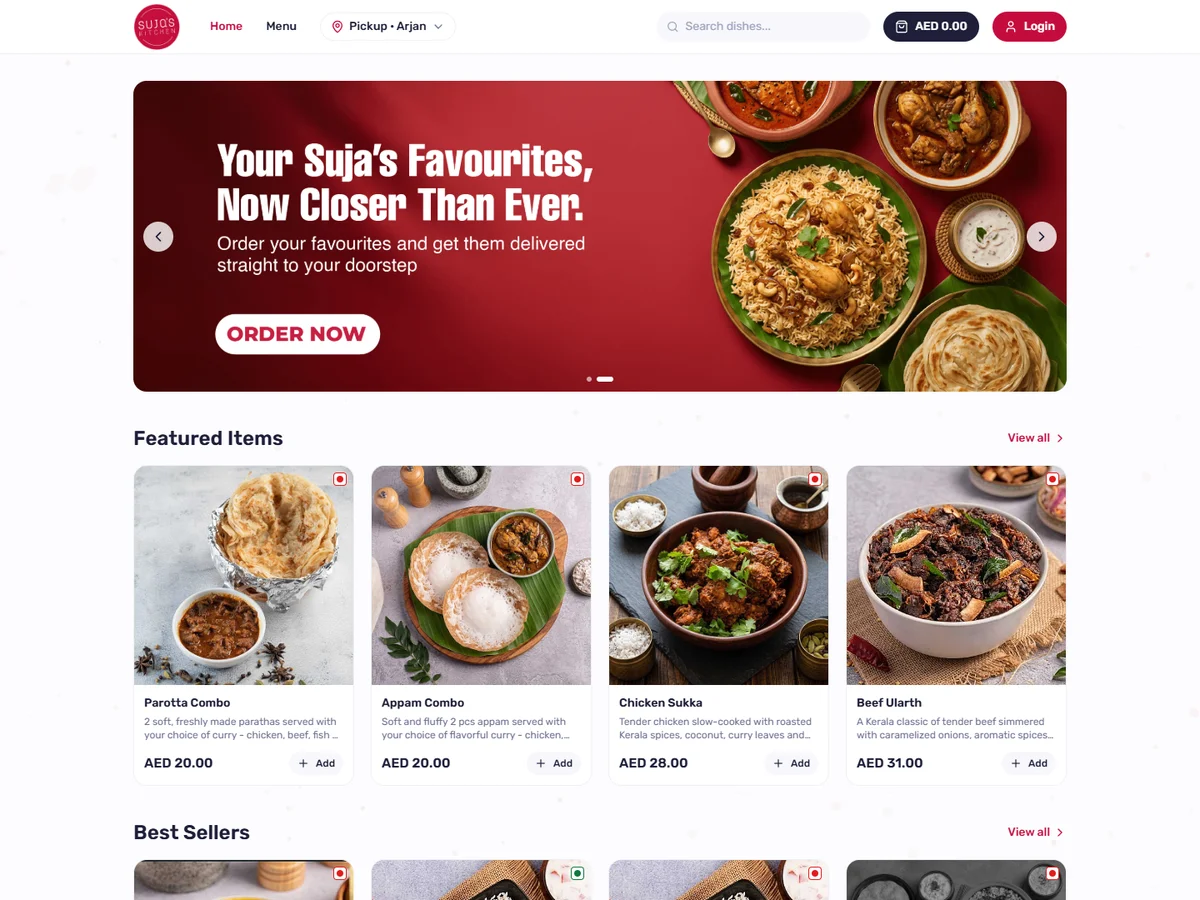 Suja's Kitchen website desktop screenshot